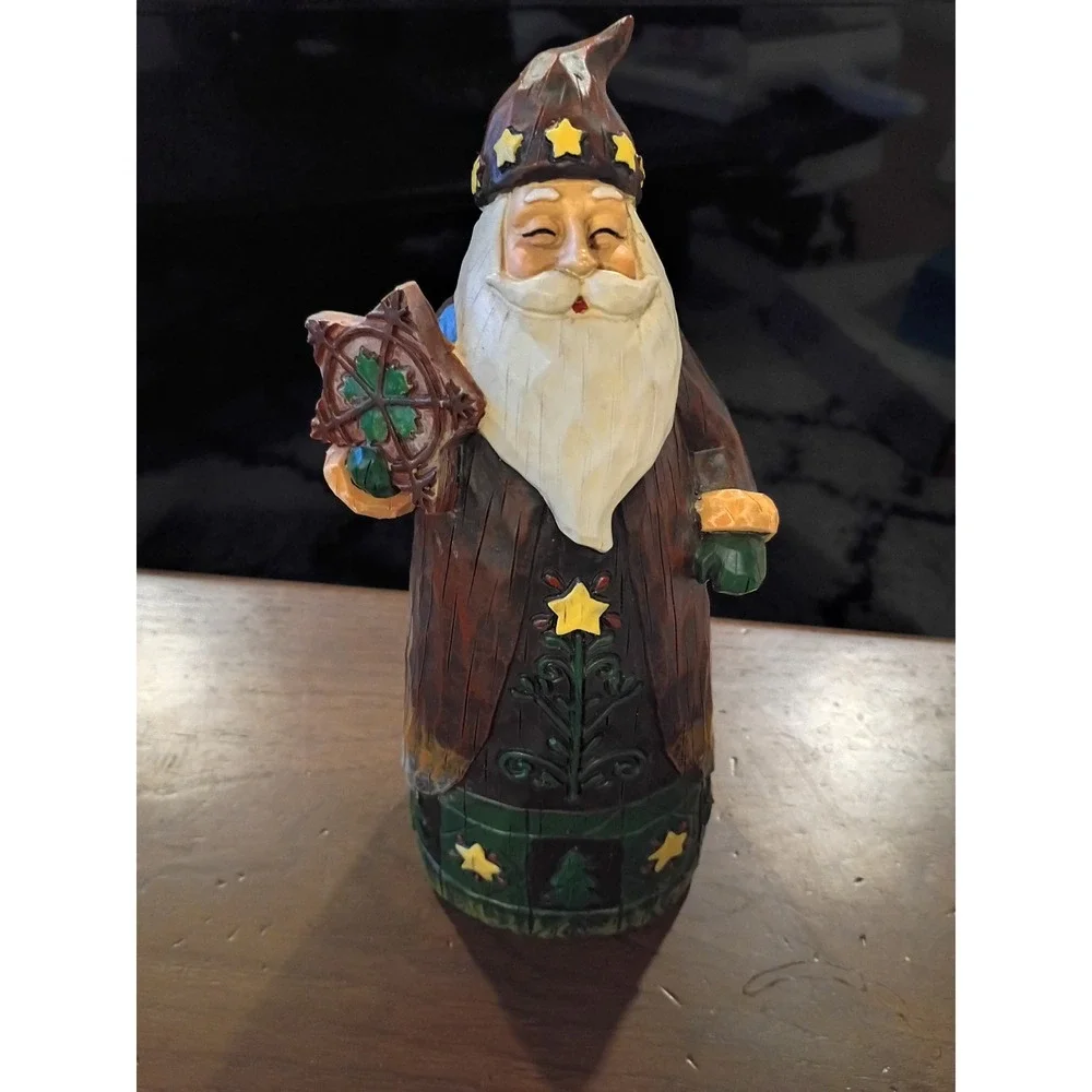 Vintage Wizard Celestial Santa Figurine Wood Look Resin Nautical Star Decor